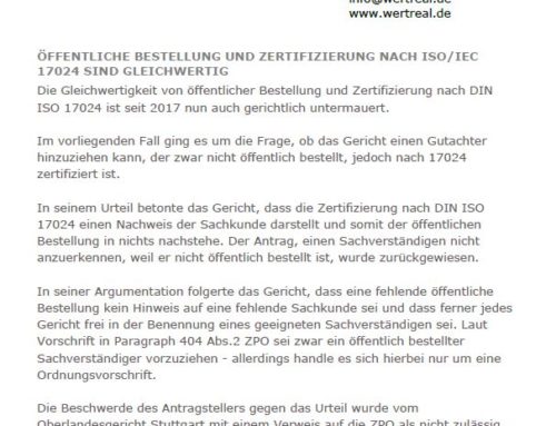 Öffentliche Bestellung und Zertifizierung nach ISO/IEC 17024 sind gleichwertig